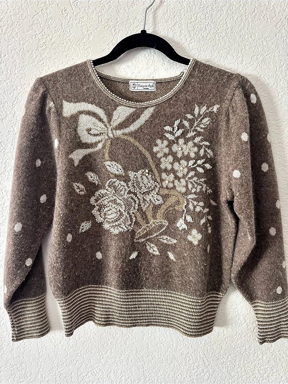 Vintage Hana-no Knit Floral Crew Neck Sweater